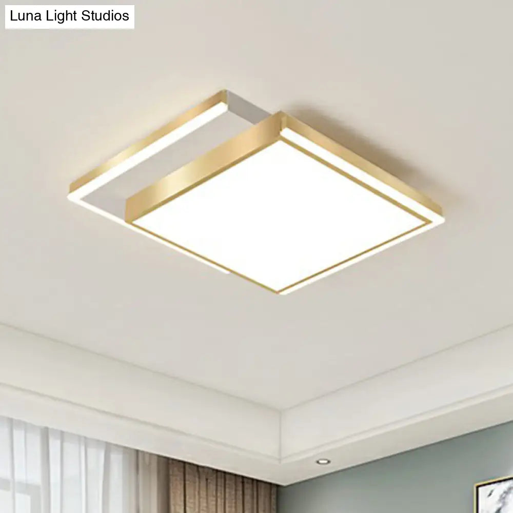 Minimalistic Gold Led Ceiling Light For Living Room - Rectangle Shaped Acrylic Flush Mount