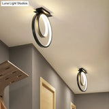 Minimalistic Halo Ring Led Ceiling Light In Black Metal Flush Mount