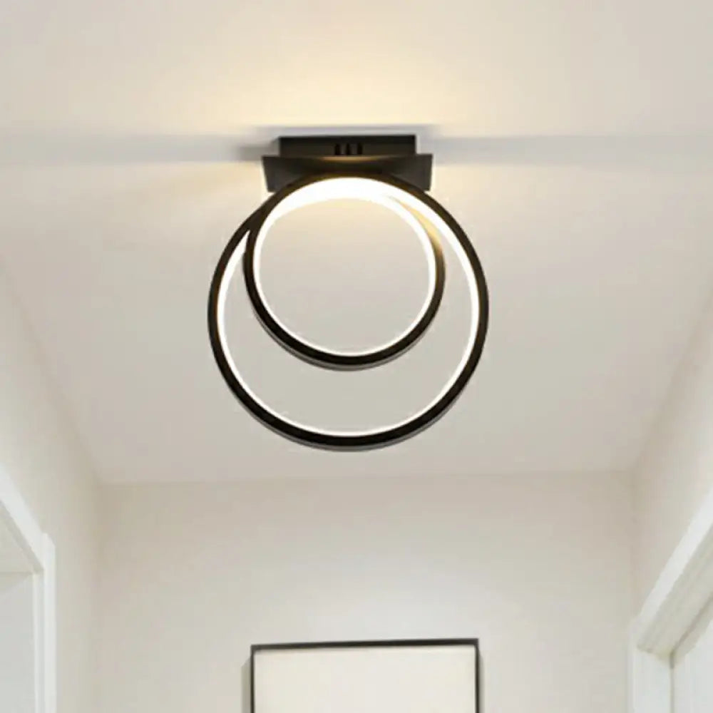 Minimalistic Halo Ring Led Ceiling Light In Black Metal Flush Mount / Warm