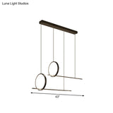 Minimalistic Iron Led Island Light Fixture: Linear And Ring Design - Black Finish 2-Head Hanging