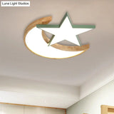 Minimalistic Led Bedroom Flush Light Fixture In Grey/Pink/Green With Moon And Star Acrylic Shade