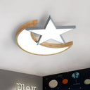 Minimalistic Led Bedroom Flush Light Fixture In Grey/Pink/Green With Moon And Star Acrylic Shade