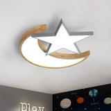 Minimalistic Led Bedroom Flush Light Fixture In Grey/Pink/Green With Moon And Star Acrylic Shade