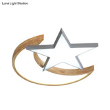 Minimalistic Led Bedroom Flush Light Fixture In Grey/Pink/Green With Moon And Star Acrylic Shade