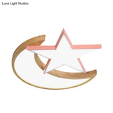Minimalistic Led Bedroom Flush Light Fixture In Grey/Pink/Green With Moon And Star Acrylic Shade