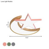 Minimalistic Led Bedroom Flush Light Fixture In Grey/Pink/Green With Moon And Star Acrylic Shade