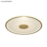 Minimalistic Led Flush Mount Lamp For Bedroom With White - Gold Finish And Acrylic Disc Shade -