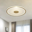 Minimalistic Led Flush Mount Lamp For Bedroom With White - Gold Finish And Acrylic Disc Shade -