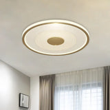 Minimalistic Led Flush Mount Lamp For Bedroom With White - Gold Finish And Acrylic Disc Shade -