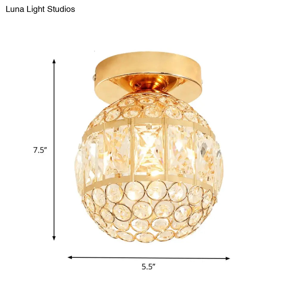 Minimalistic Led Flushmount Lighting: Cylinder/Globe Shaped Crystal Lamp Gold - Finished