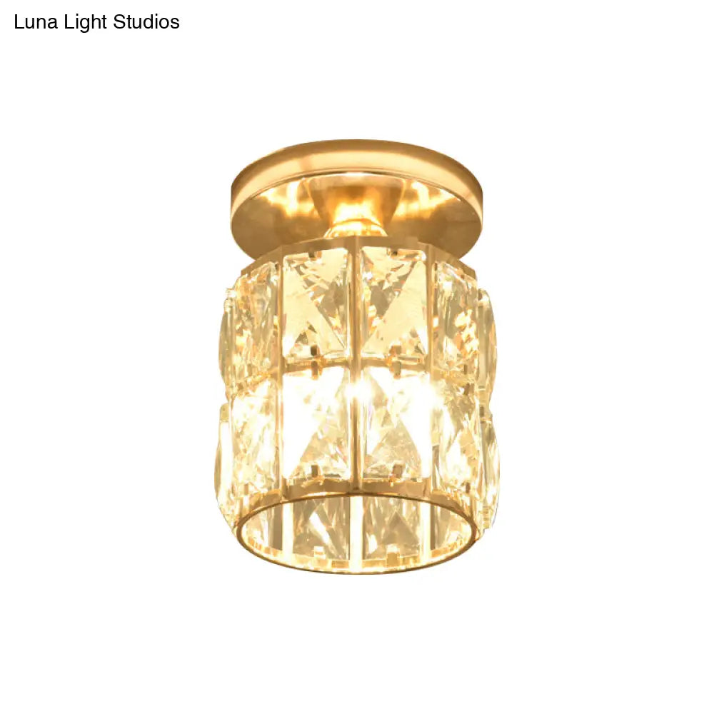 Minimalistic Led Flushmount Lighting: Cylinder/Globe Shaped Crystal Lamp Gold - Finished