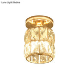 Minimalistic Led Flushmount Lighting: Cylinder/Globe Shaped Crystal Lamp Gold - Finished