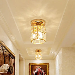 Minimalistic Led Flushmount Lighting: Cylinder/Globe Shaped Crystal Lamp Gold - Finished Gold /