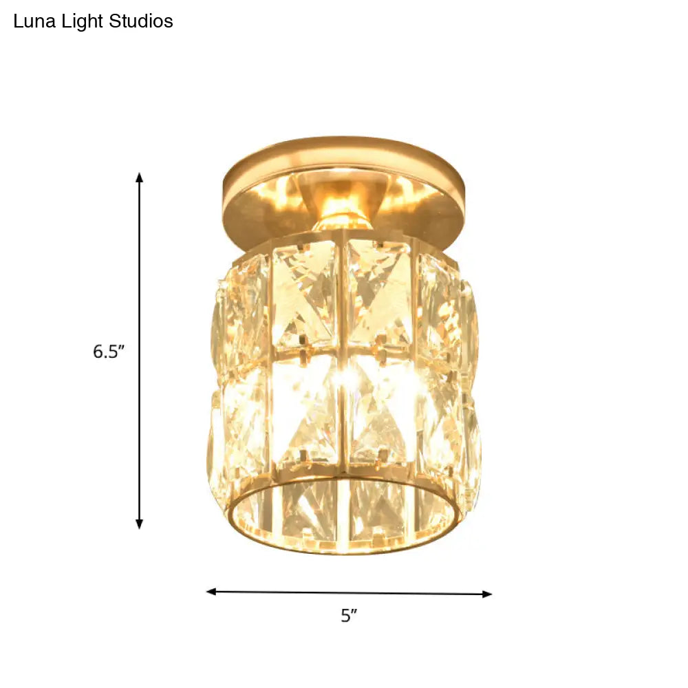 Minimalistic Led Flushmount Lighting: Cylinder/Globe Shaped Crystal Lamp Gold - Finished