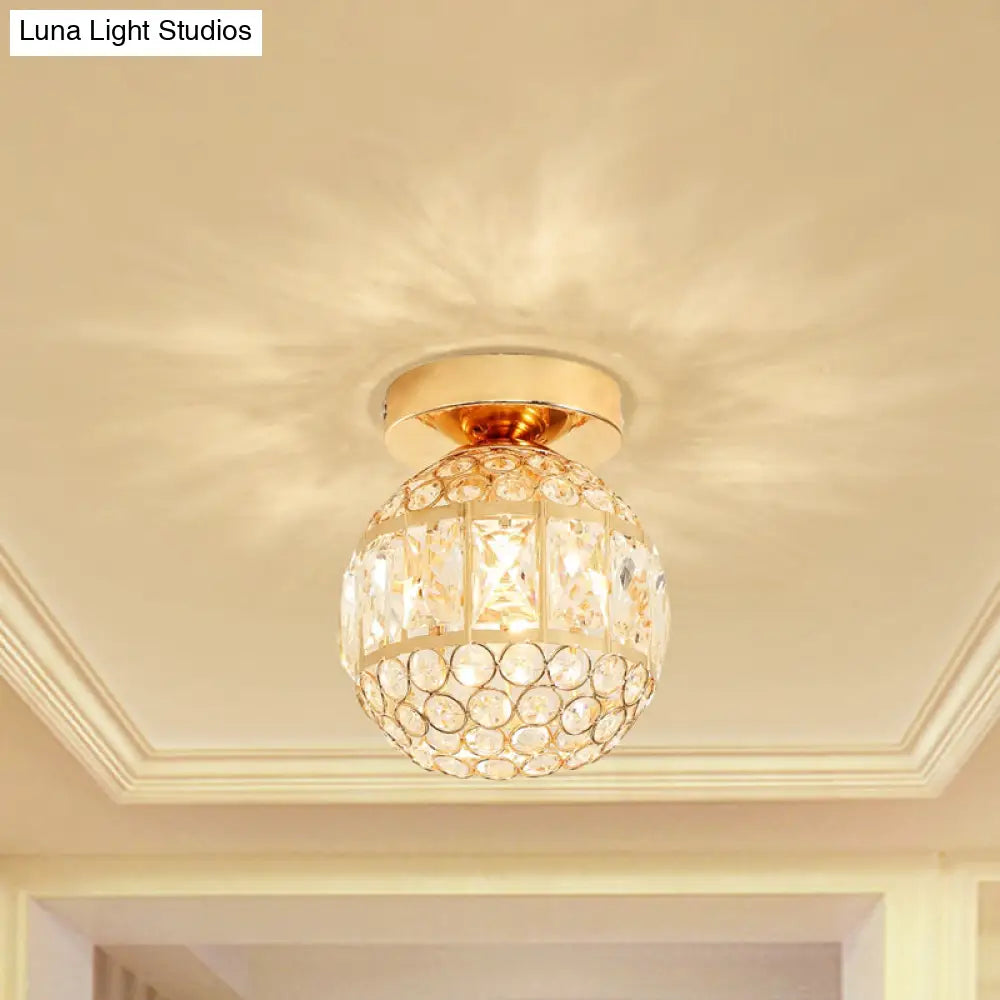 Minimalistic Led Flushmount Lighting: Cylinder/Globe Shaped Crystal Lamp Gold - Finished