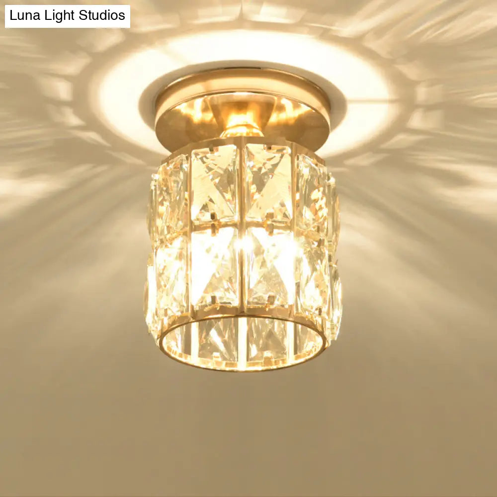 Minimalistic Led Flushmount Lighting: Cylinder/Globe Shaped Crystal Lamp Gold - Finished