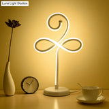 Minimalistic Led Task Lamp - Metallic Clover Design In White Ideal For Bedroom Lighting
