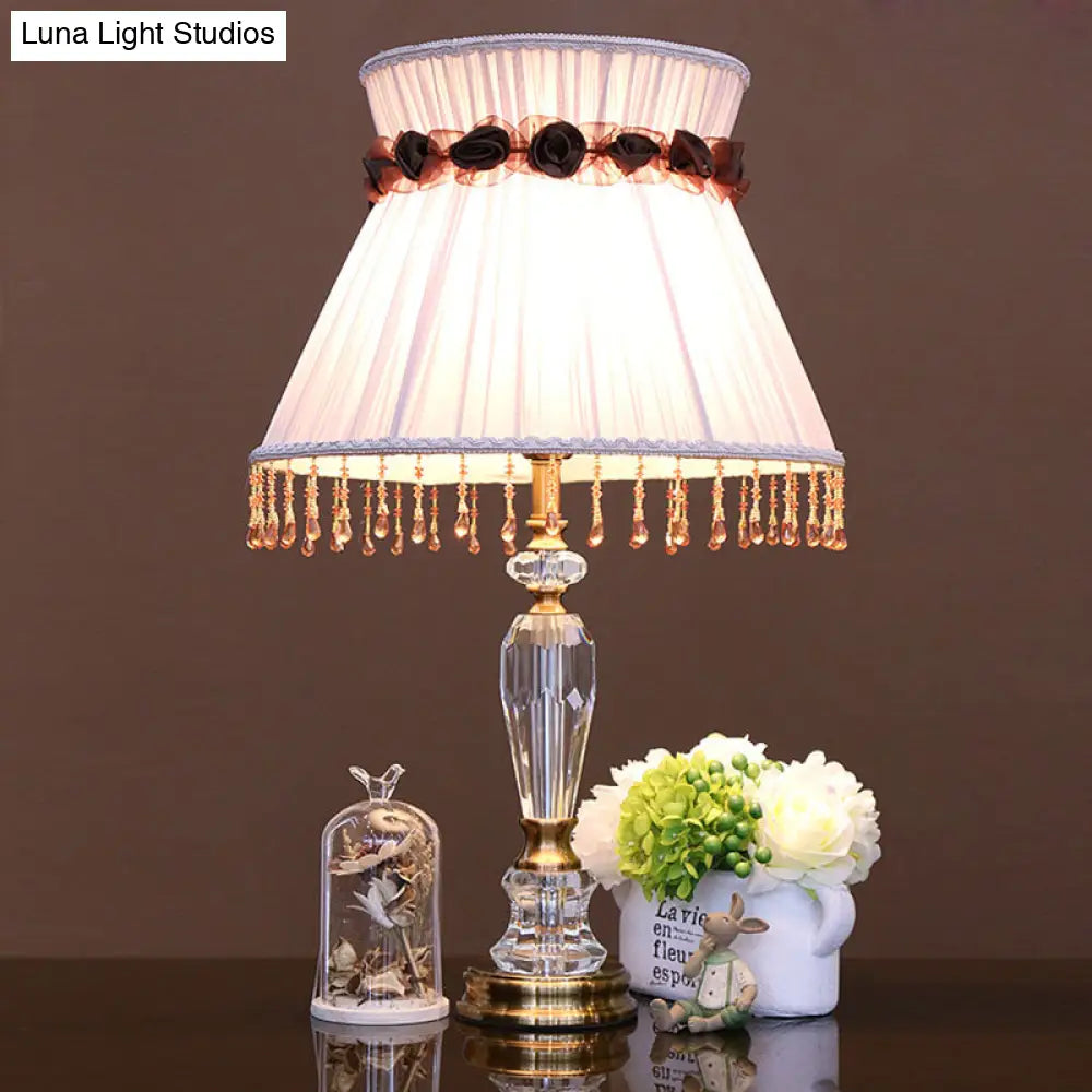 Minimalistic Light Purple Nightstand Lamp With Crystal Draping