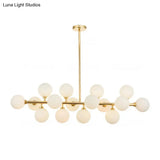 Minimalistic Milky Glass Pearl 16-Bulb Brass Hanging Island Lamp