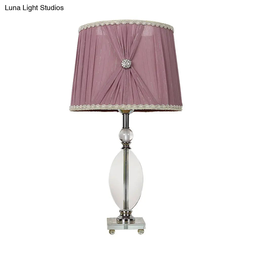 Minimalistic Purple K9 Crystal Barrel Night Light Table Lamp With Faux-Braided Detailing