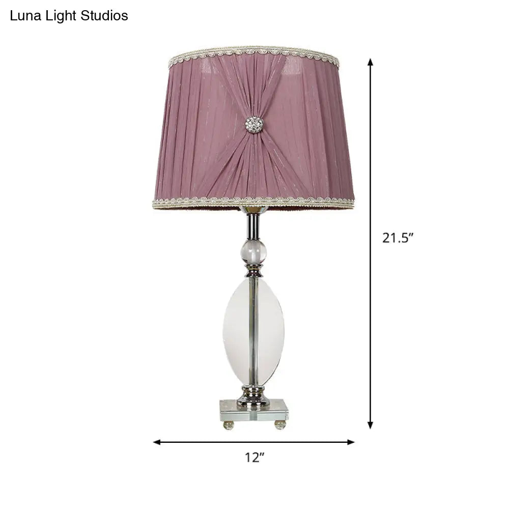 Minimalistic Purple K9 Crystal Barrel Night Light Table Lamp With Faux-Braided Detailing