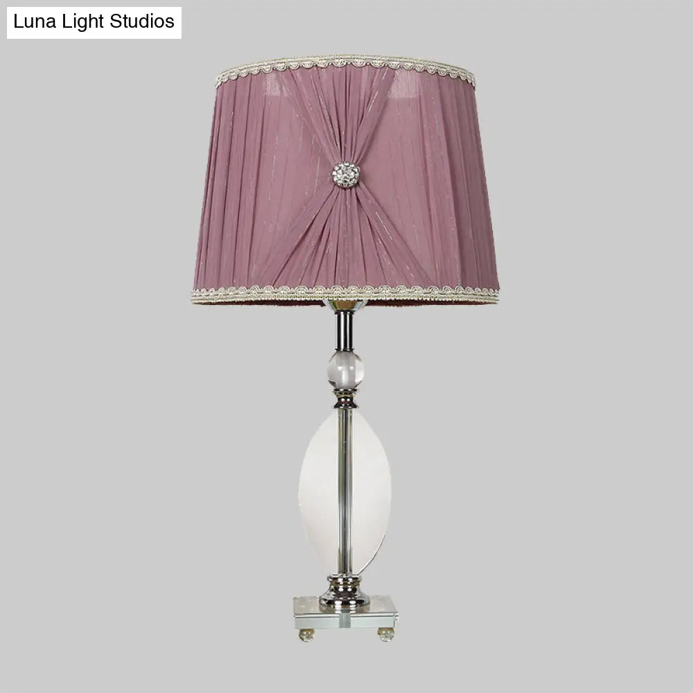 Minimalistic Purple K9 Crystal Barrel Night Light Table Lamp With Faux-Braided Detailing