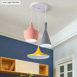 Minimalistic Shaded Hanging Lighting: Metallic 3-Head Pink-Yellow Pendant