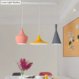 Minimalistic Shaded Hanging Lighting: Metallic 3-Head Pink-Yellow Pendant