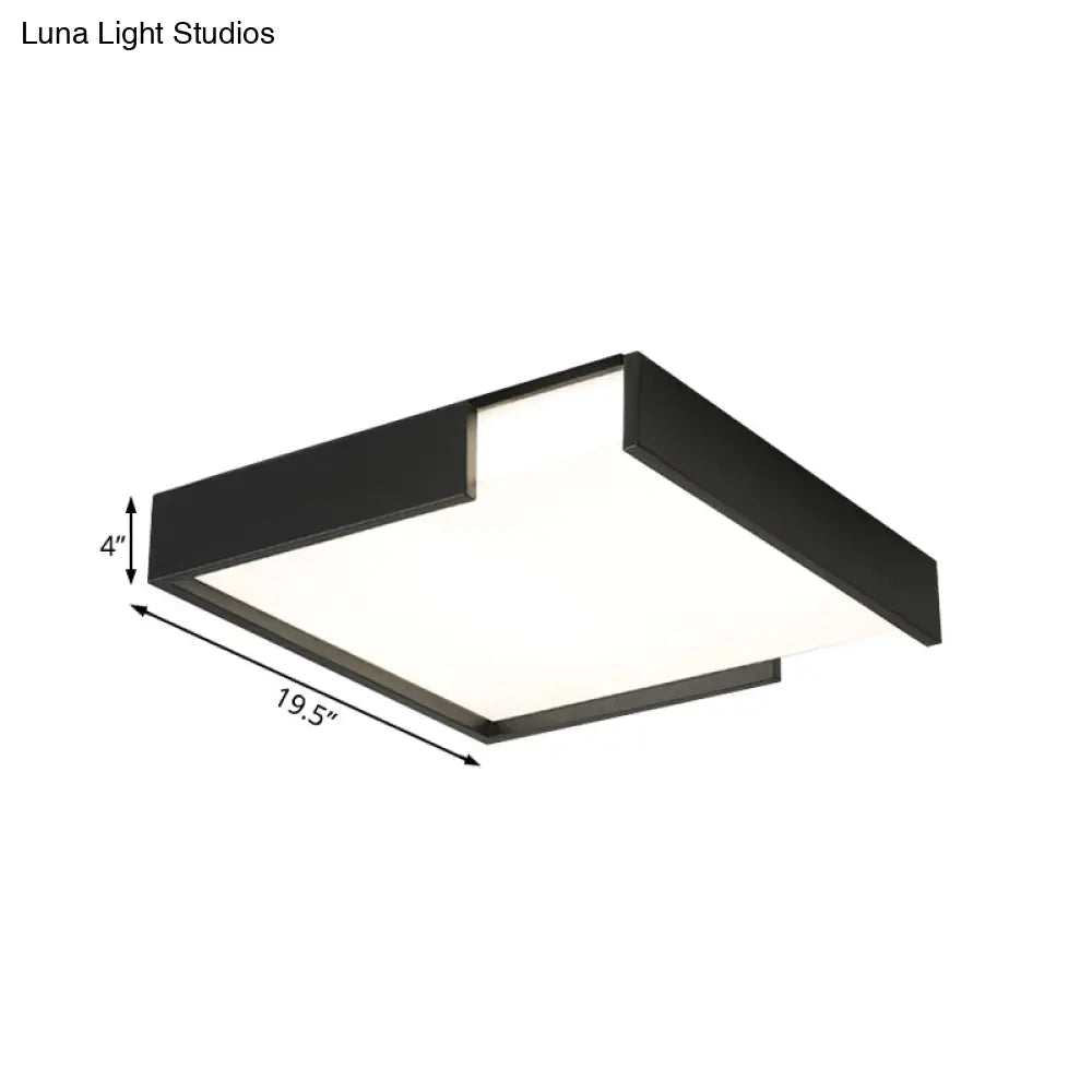 Minimalistic Squared Led Flush Mount Light In Black/White - 16’/19.5’ Dia For Bedroom With