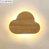 Minimalistic Wood Cloud Flush Mount Wall Sconce - Beige Led Lamp With Warm/White Light