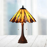 Mission Glass Night Stand Lamp With Pull Chain - Coffee Cone Shade Table Light 2 Heads