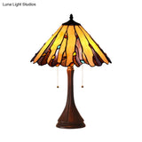 Mission Glass Night Stand Lamp With Pull Chain - Coffee Cone Shade Table Light 2 Heads