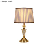 Modern 1-Bulb Gold Cone Nightstand Lamp With Fabric Shade Perfect For Reading