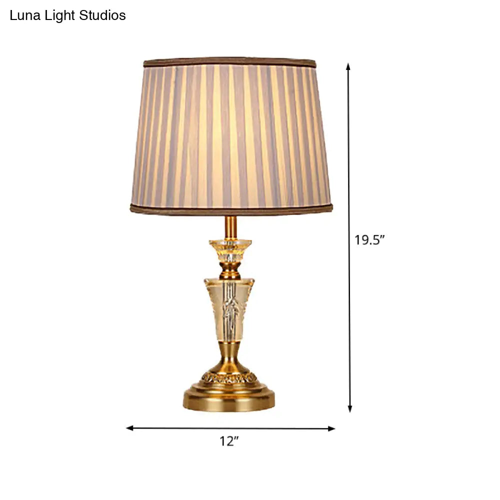 Modern 1-Bulb Gold Cone Nightstand Lamp With Fabric Shade Perfect For Reading