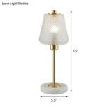 Modern 1-Bulb Gold Table Lamp With Clear Prismatic Glass Shade - 5.5/12 Wide