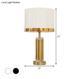 Modern 1-Bulb Nightstand Lamp - Black/White Cylinder Design With Fabric Shade Perfect Reading Book
