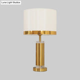 Modern 1-Bulb Nightstand Lamp - Black/White Cylinder Design With Fabric Shade Perfect Reading Book