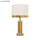 Modern 1-Bulb Nightstand Lamp - Black/White Cylinder Design With Fabric Shade Perfect Reading Book