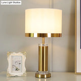 Modern 1-Bulb Nightstand Lamp - Black/White Cylinder Design With Fabric Shade Perfect Reading Book