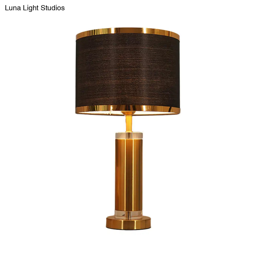 Modern 1-Bulb Nightstand Lamp - Black/White Cylinder Design With Fabric Shade Perfect Reading Book