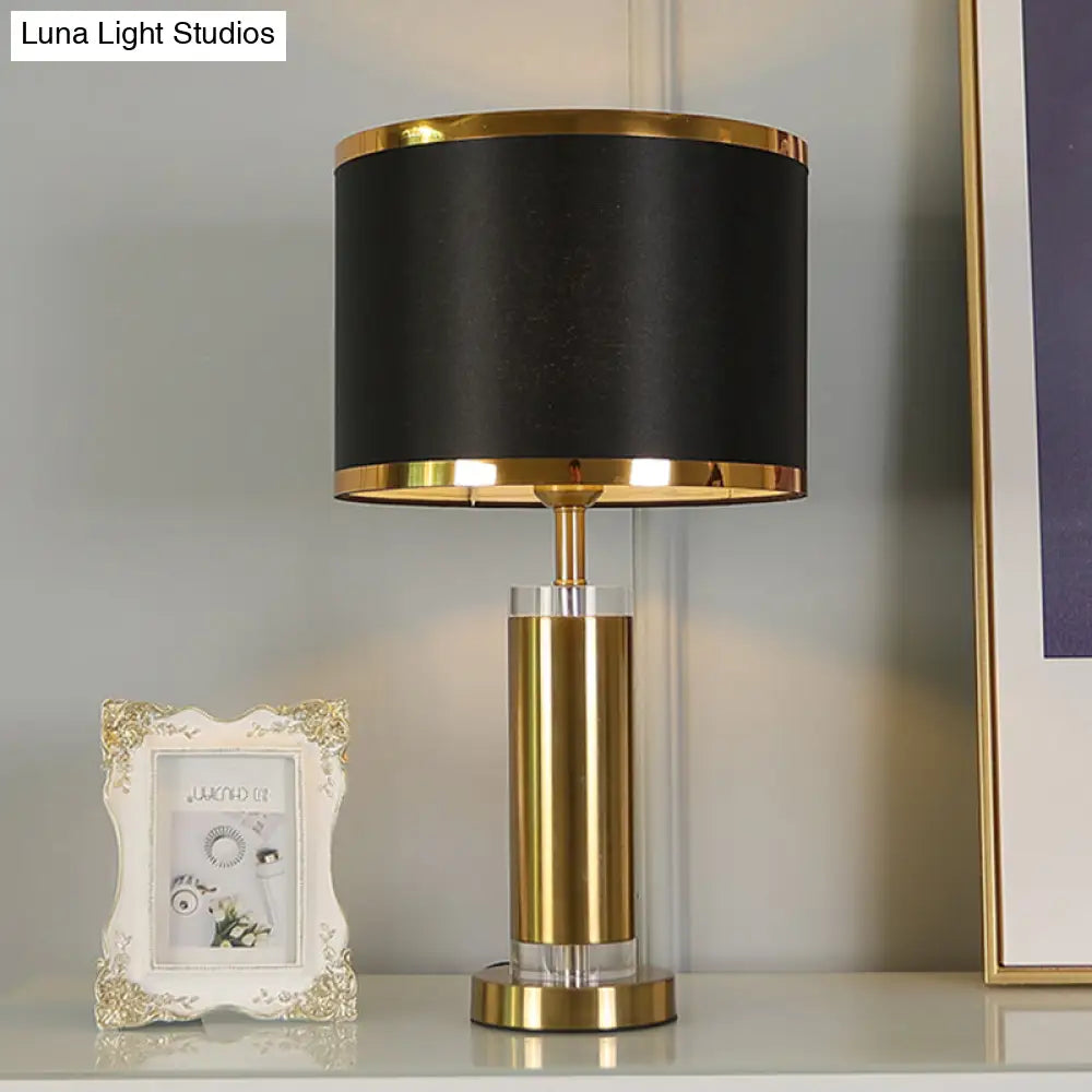 Modern 1-Bulb Nightstand Lamp - Black/White Cylinder Design With Fabric Shade Perfect Reading Book