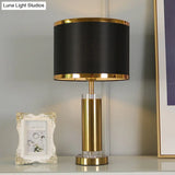Modern 1-Bulb Nightstand Lamp - Black/White Cylinder Design With Fabric Shade Perfect Reading Book