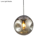 Modern 1 Bulb Pendant Light With Concave Glass Shade - Silver/Red Hanging Fixture For Restaurants