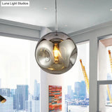 Modern 1 Bulb Pendant Light With Concave Glass Shade - Silver/Red Hanging Fixture For Restaurants