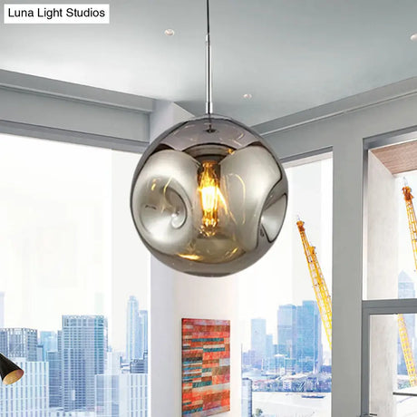 Modern 1 Bulb Pendant Light With Concave Glass Shade - Silver/Red Hanging Fixture For Restaurants