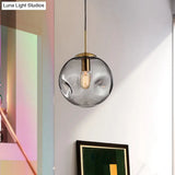 Modern 1 Bulb Pendant Light With Concave Glass Shade - Silver/Red Hanging Fixture For Restaurants