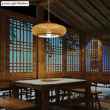Modern 1-Bulb Wood Pendant Light Fixture With Bamboo Shade - Donut/Hat Hanging Design