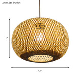 Modern 1-Bulb Wood Pendant Light Fixture With Bamboo Shade - Donut/Hat Hanging Design