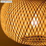 Modern 1-Bulb Wood Pendant Light Fixture With Bamboo Shade - Donut/Hat Hanging Design