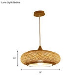 Modern 1-Bulb Wood Pendant Light Fixture With Bamboo Shade - Donut/Hat Hanging Design